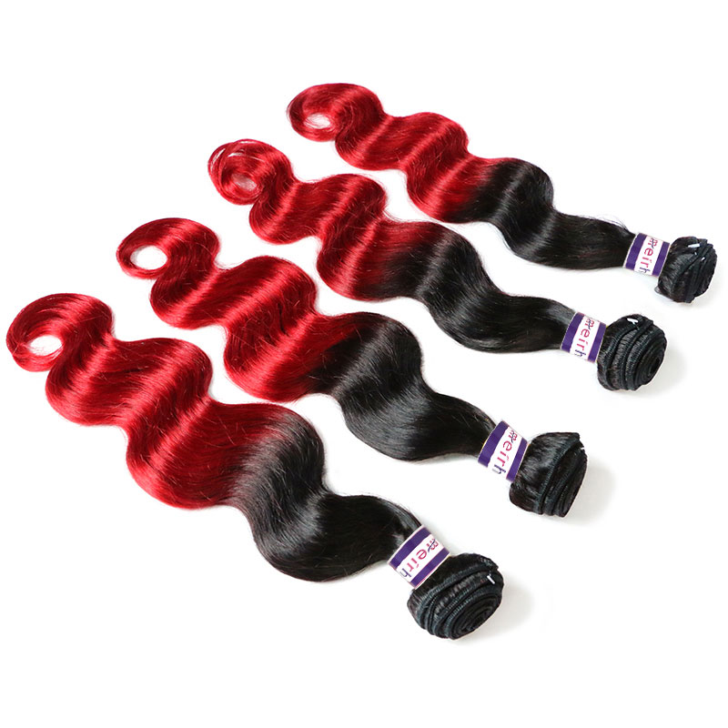 Colored Human Hair Extensions Body Wave Colored Hair 1B/Red